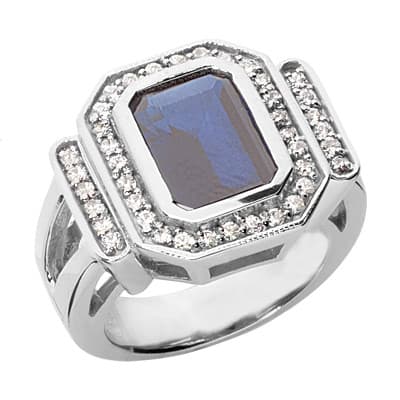 Ladies 14KT White Gold Platinum Emerald Cut Diamond Color Stone Ring CSR1096
