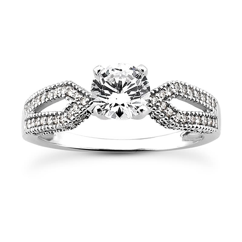 Ladies 14KT White Gold Platinum Round Diamond Tailored Engagement Set ENS3130-A