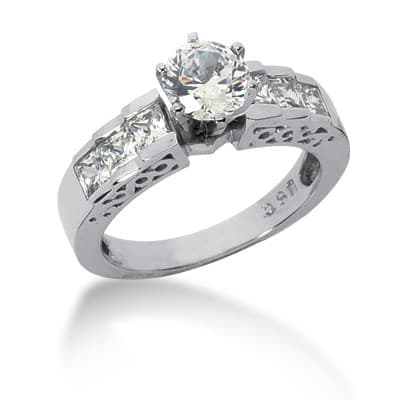 Ladies 14KT White Gold Platinum Fancy Engagement Set ENS615-A
