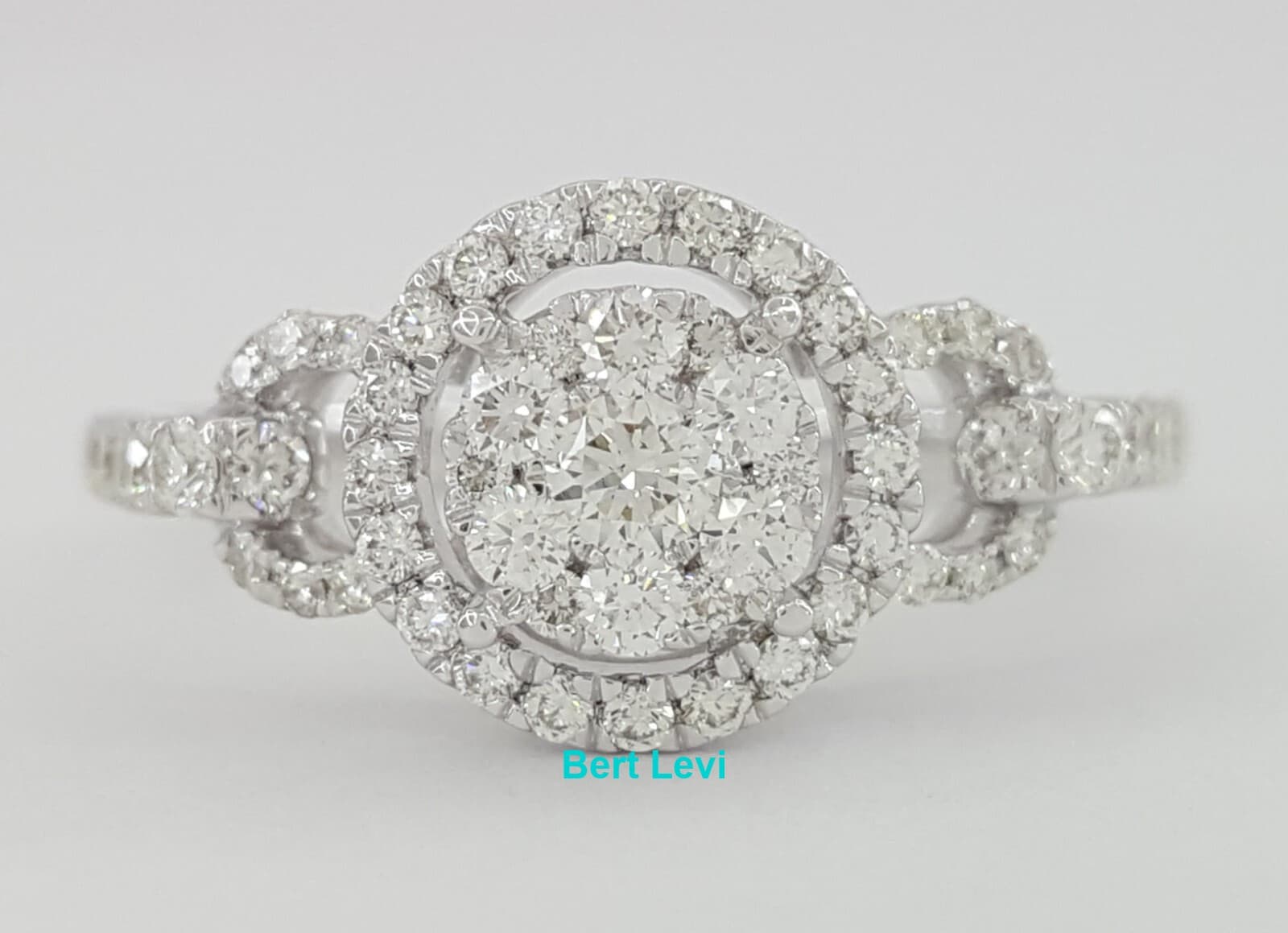 0.52 ct 18k White Gold Cluster Halo Engagement Ring 2.5 grams Size 6