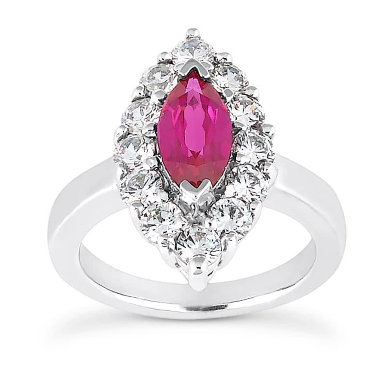 Ladies 14KT White Gold Platinum Marquise Diamond Color Stone Ring CSR743