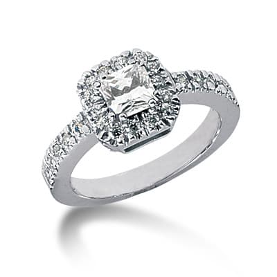 Ladies 14KT White Gold Platinum Princess Diamond Halo Engagement Ring ENR2995