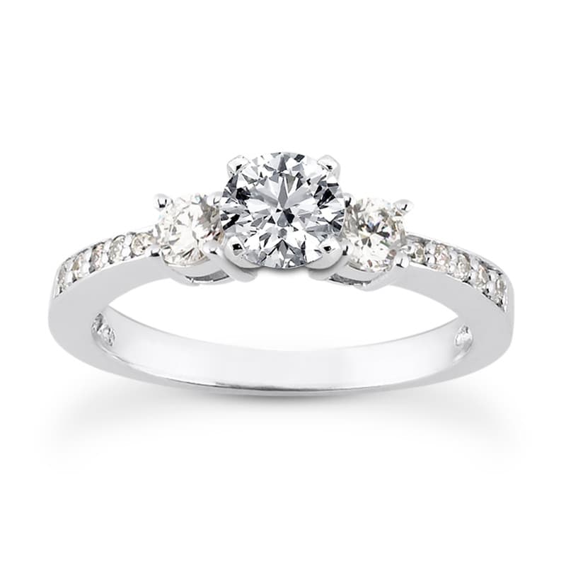 Ladies 14KT White Gold Platinum Three Stones Engagement Ring ENR3207