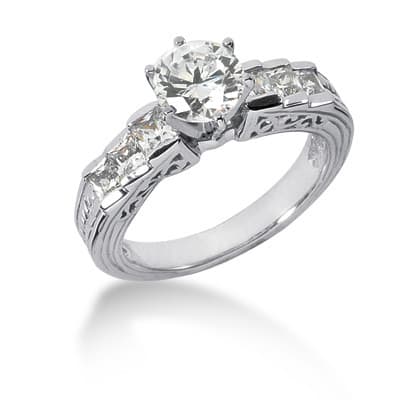Ladies 14KT White Gold Platinum Fancy Engagement Set ENS752-A