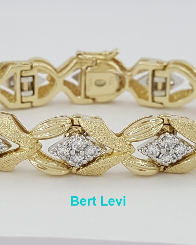 Vintage 1.76 ct Round Cut Diamonds 14K Gold Ribbon Tennis Bracelet 31 Grams 6"