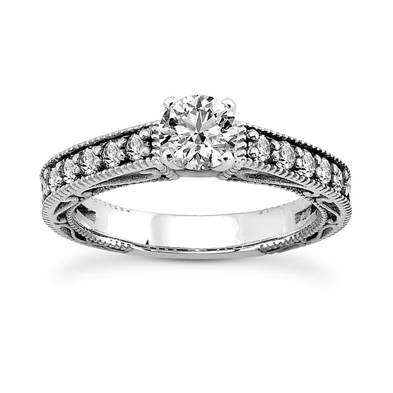Ladies 14KT White Gold Platinum Round Diamond Tailored Engagement Set ENS3593-A