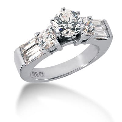 Ladies 14KT White Gold Platinum Fancy Engagement Set ENS784-A
