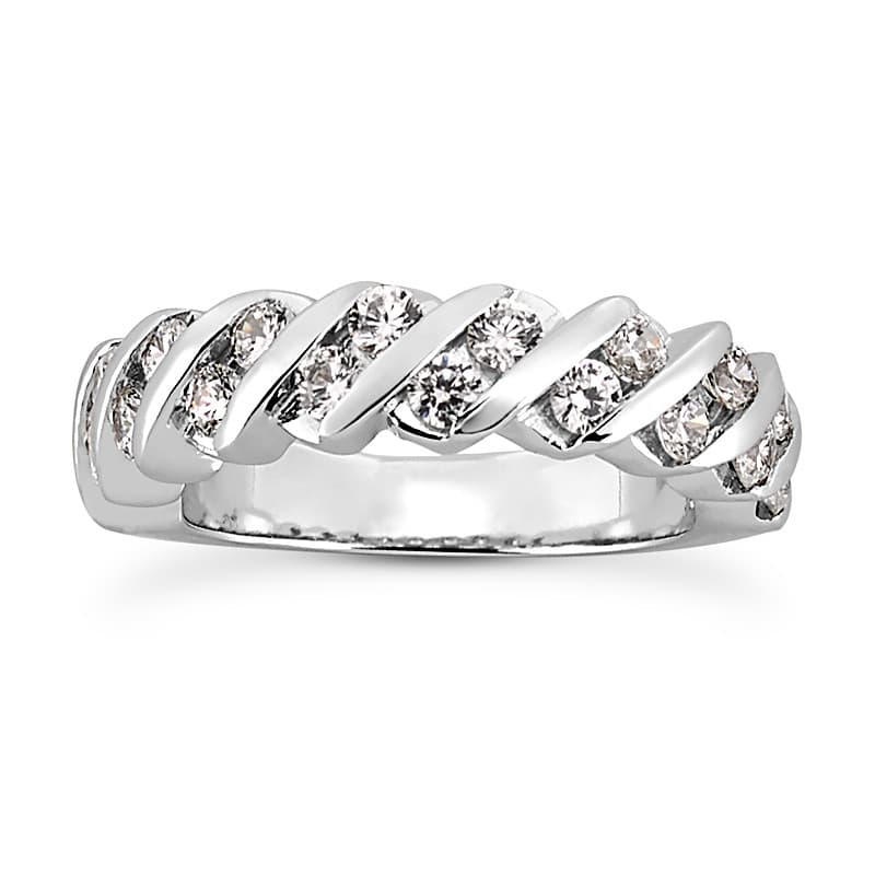 Ladies 14KT White Gold Platinum Round Diamond Wedding Band WB1299