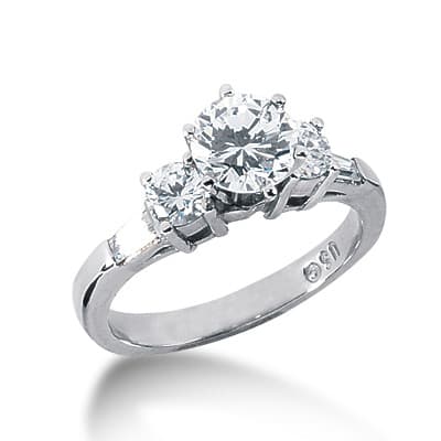 Ladies 14KT White Gold Platinum Three Stones Engagement Ring ENR2016