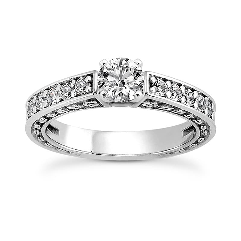 Ladies 14KT White Gold Platinum Round Diamond Tailored Engagement Set ENS3541-A