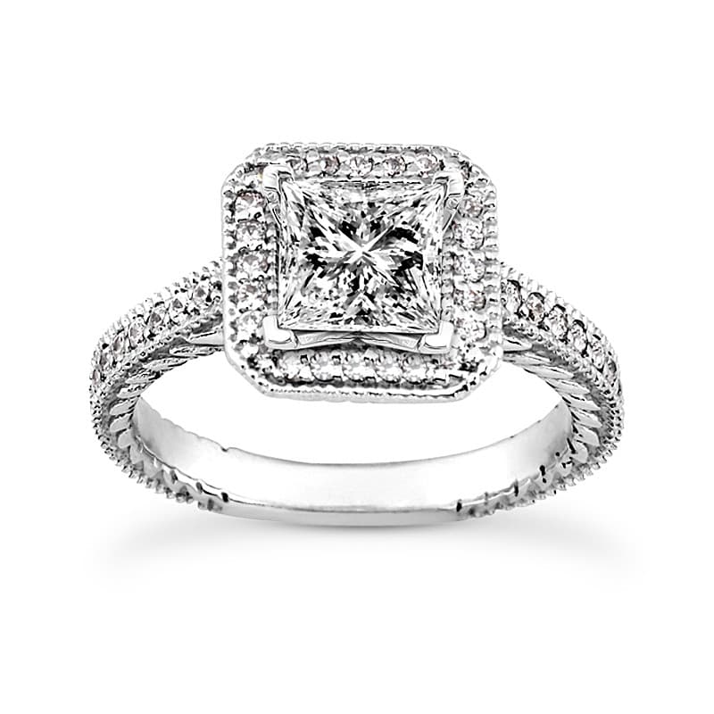 Ladies 14KT White Gold Platinum Round Diamond Tailored Engagement Set ENS3255-A