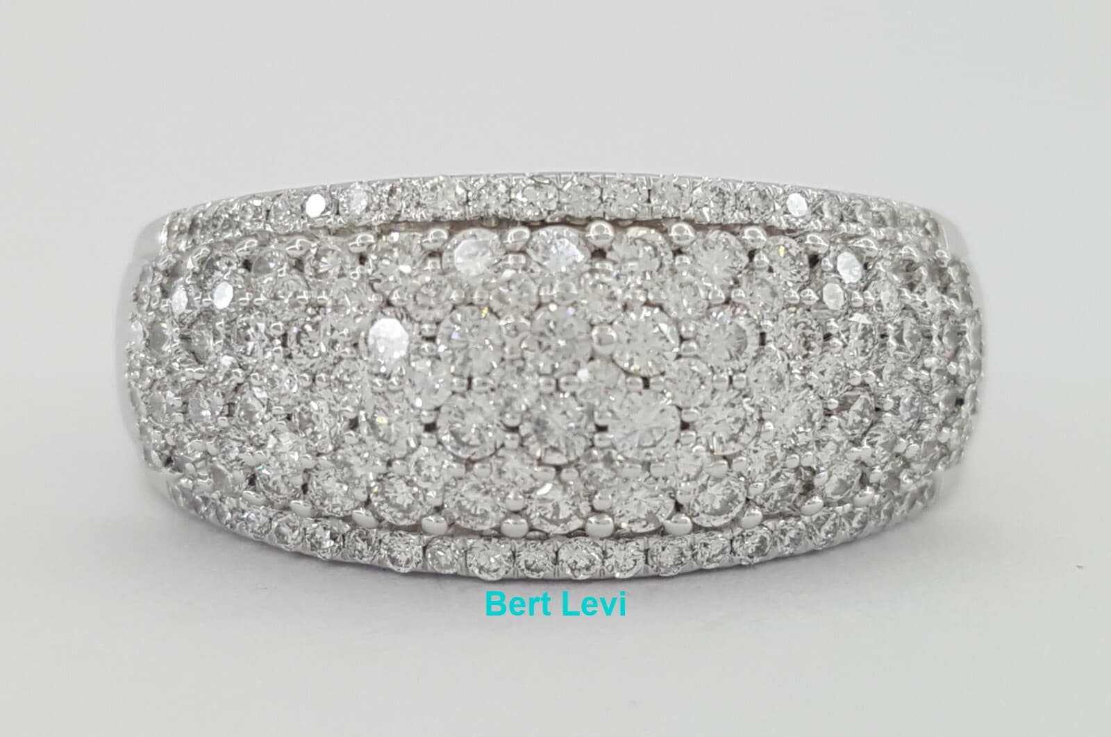 Round Diamond 6-Row Dome Micro Pave Wedding Anniversary Ring 9mm 1.5 ct 14K