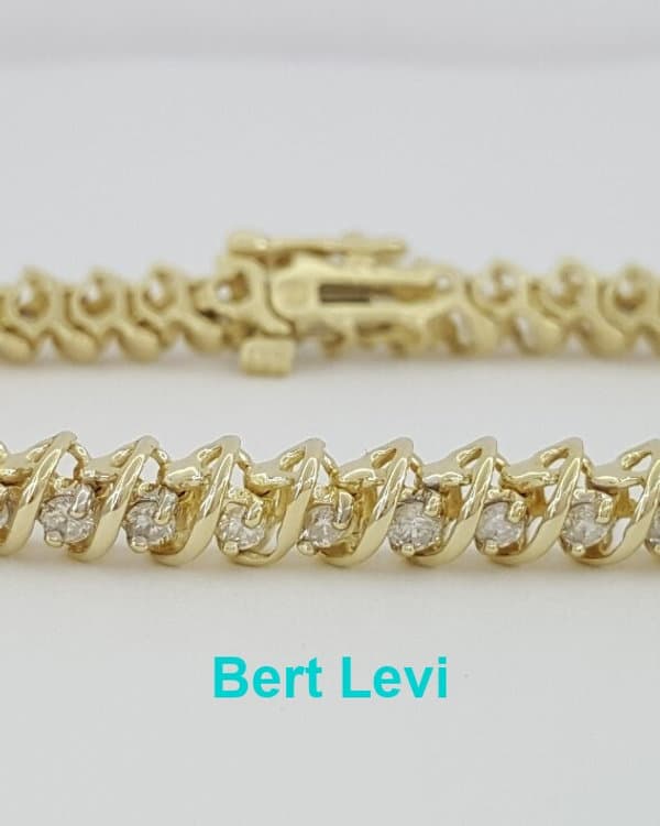 Round Brilliant Diamond "S" Link Tennis Bracelet 7.25" 2 ct 14K Yellow Gold
