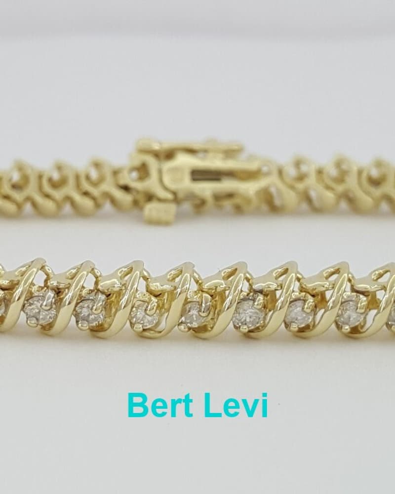 Round Brilliant Diamond "S" Link Tennis Bracelet 7.25" 2 ct 14K Yellow Gold