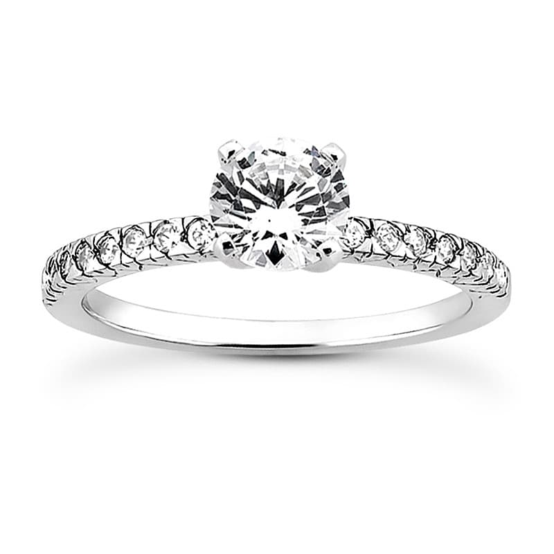 Ladies 14KT White Gold Platinum Round Diamond Tailored Engagement Set ENS3073-A