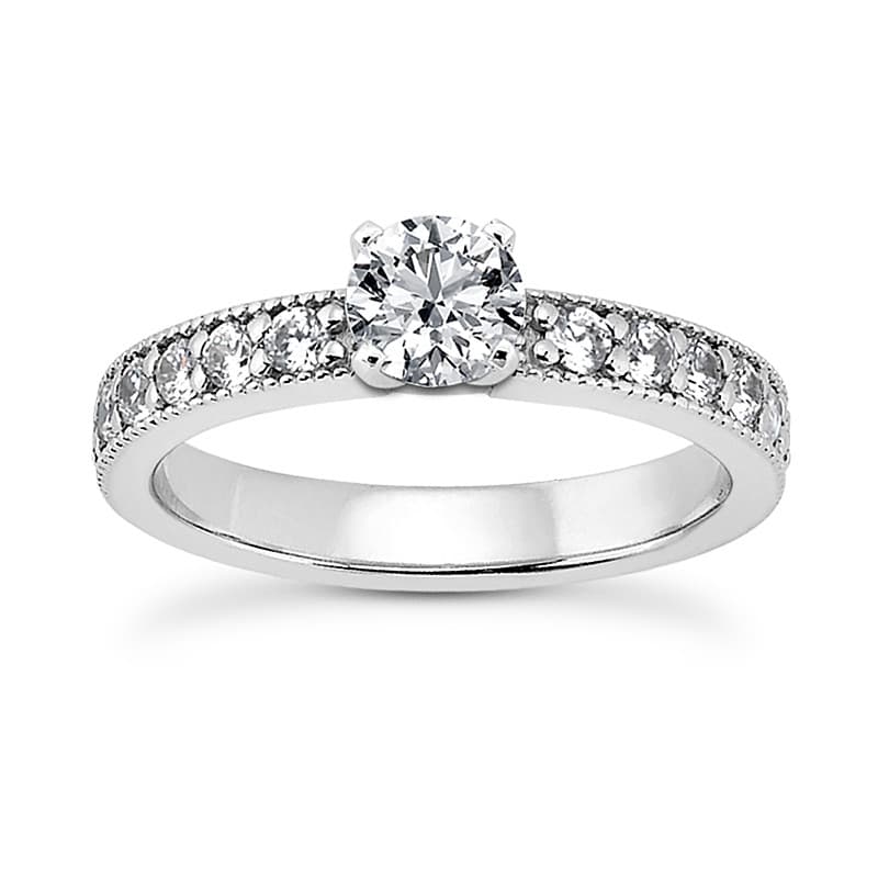 Ladies 14KT White Gold Platinum Round Diamond Tailored Engagement Set ENS3502-A
