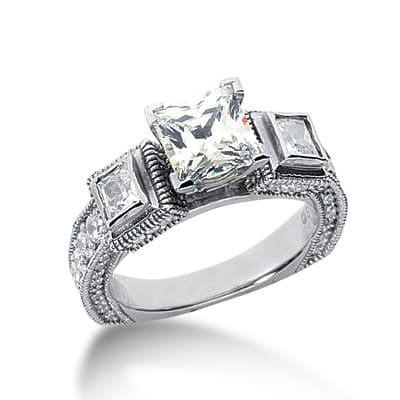 Ladies 14KT White Gold Platinum Three Stones Engagement Ring ENR2910