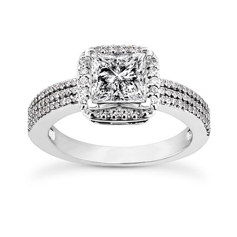 Ladies 14KT White Gold Platinum Round Diamond Tailored Engagement Set ENS3249-A