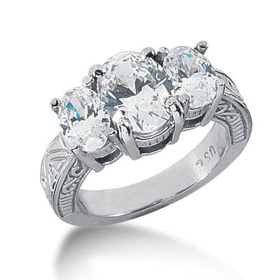 Ladies 14KT White Gold Platinum Oval Cut Diamond Antique Engagement Ring ENR2891