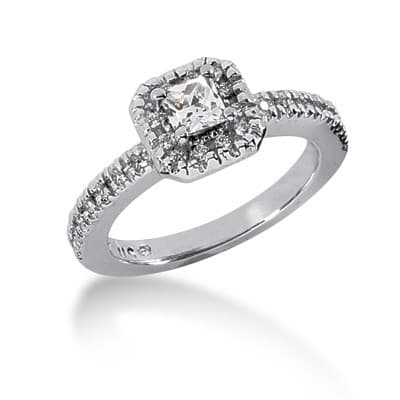 Ladies 14KT White Gold Platinum Princess Diamond Halo Engagement Set ENS373-A