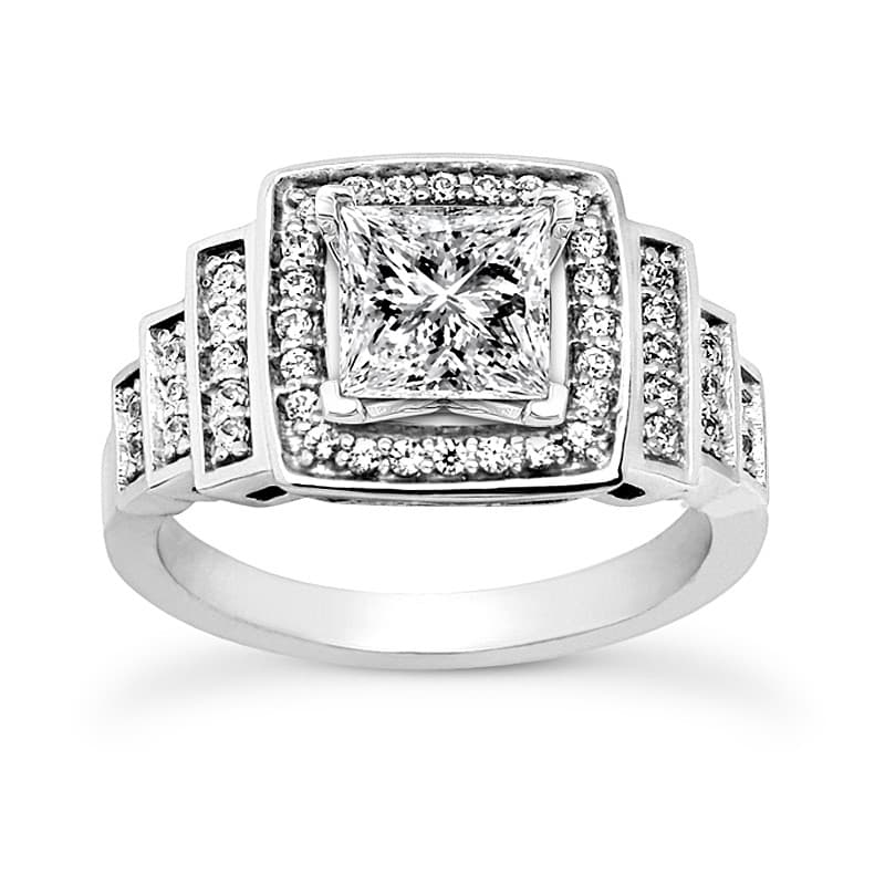 Ladies 14KT White Gold Platinum Round Diamond Tailored Engagement Set ENS3216-A