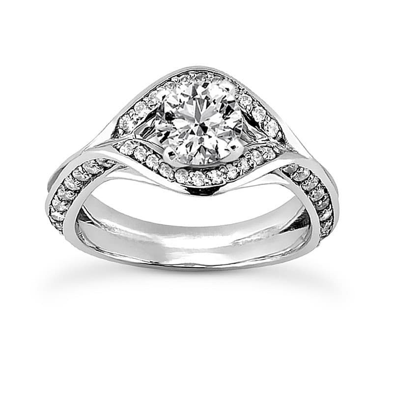 Ladies 14KT White Gold Platinum Round Diamond Tailored Engagement Set ENS3165-A