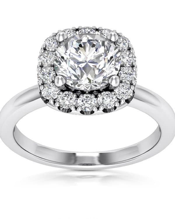Ladies 14KT White Gold Platinum Round Diamond Halo Engagement Ring ENR9701-1