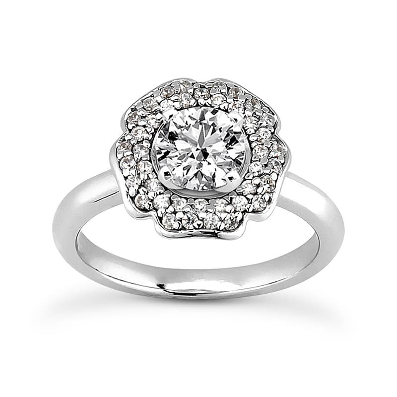Ladies 14KT White Gold Platinum Round Diamond Tailored Engagement Set ENS3195-A