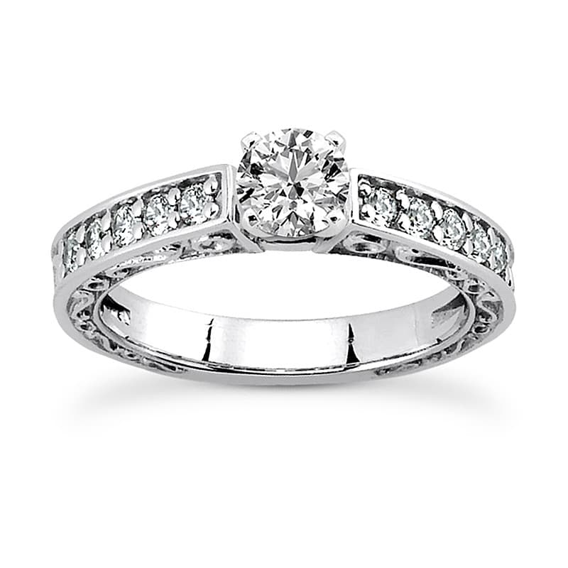 Ladies 14KT White Gold Platinum Round Diamond Tailored Engagement Set ENS3564-A