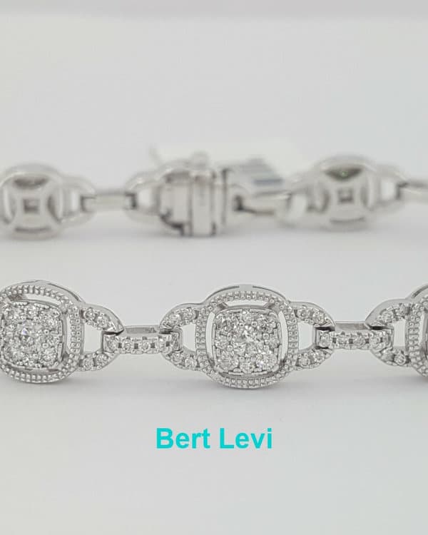 Round Cluster Diamond Tennis Bracelet 15.2g 7" 2 ct 14K White Gold Rtl $5,499