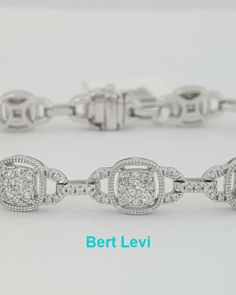 Round Cluster Diamond Tennis Bracelet 15.2g 7" 2 ct 14K White Gold Rtl $5,499