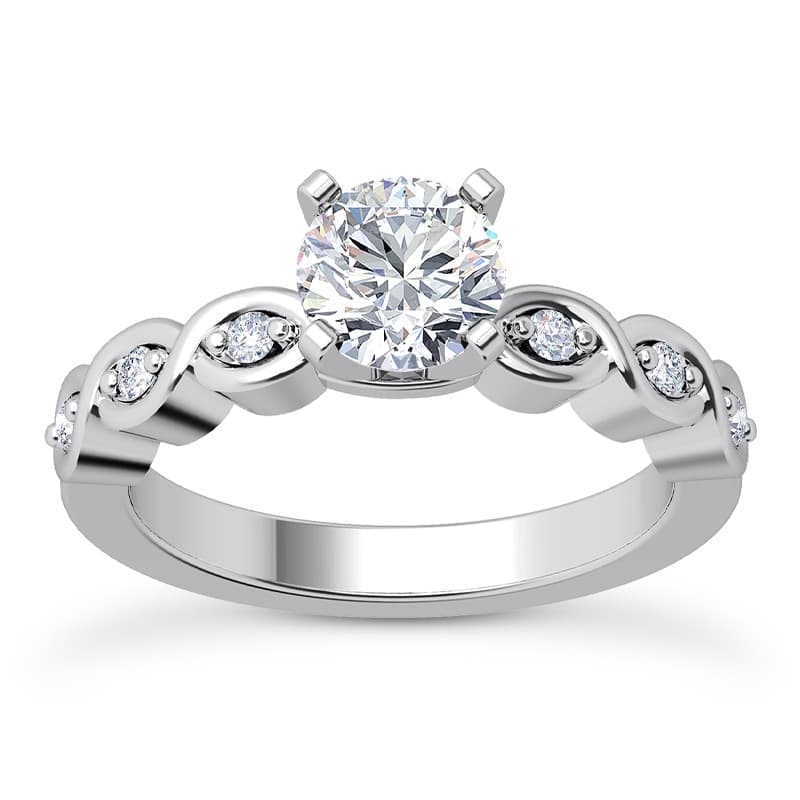 Ladies 14KT White Gold Platinum Round Diamond Tailored Engagement Set ENS2017-A