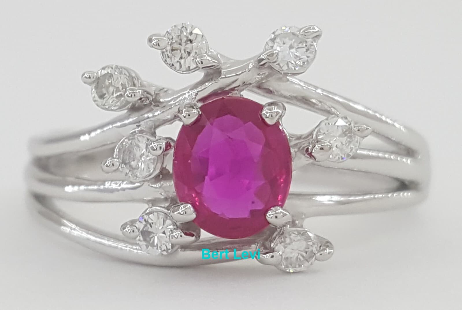 Oval Ruby & Diamond Ring 0.9 ct Platinum