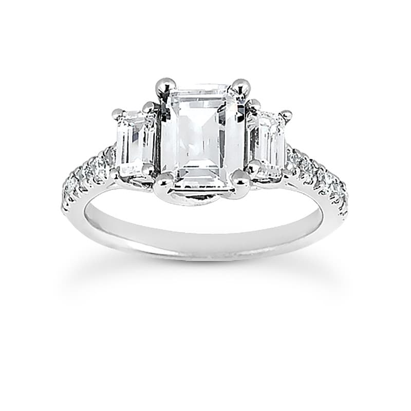 Ladies 14KT White Gold Platinum Three Stones Engagement Set ENS1237-A