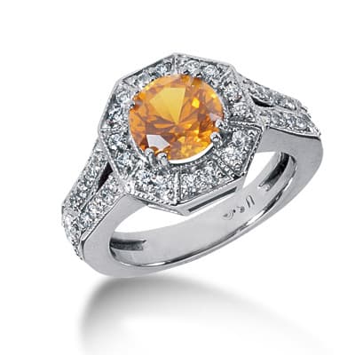 Ladies 14KT White Gold Platinum Round Diamond Color Stone Ring CSR1090