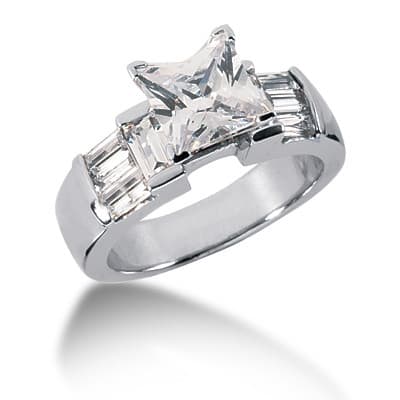 Ladies 14KT White Gold Platinum Fancy Engagement Set ENS783-A