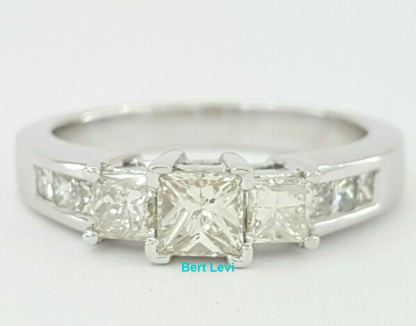 Three Princess Cut Diamond Engagement / Anniversary Ring 1 ct 14k White Gold