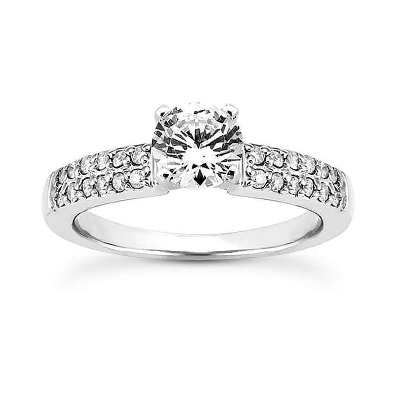 Ladies 14KT White Gold Platinum Round Diamond Tailored Engagement Set ENS3087-A