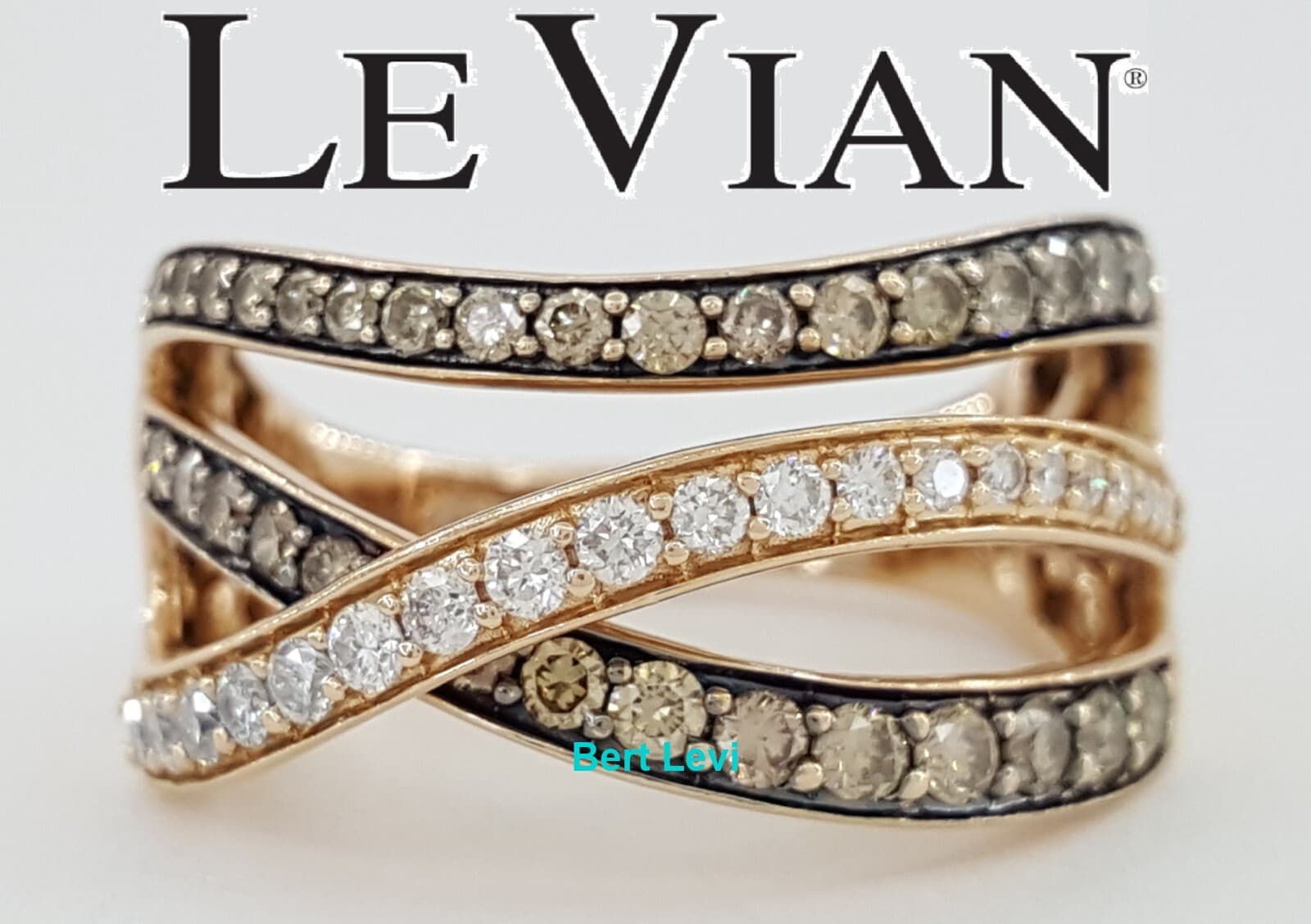 LeVian 3/4 ct Chocolate & Nude Diamond 3-Row Statement Ring 14K Rose Gold