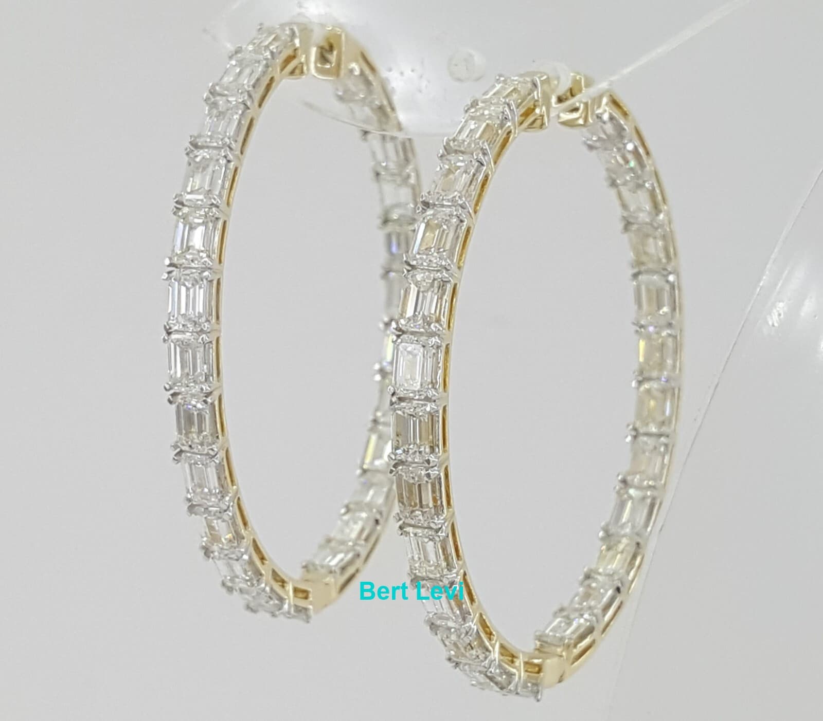 Emerald Cut Diamond Inside Out Oval Hoop Earrings 7 ct 38.9mm 14K Yellow Gold