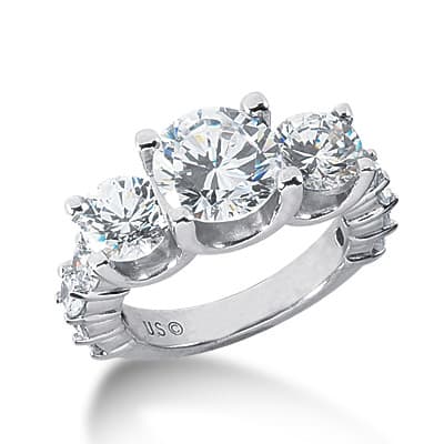 Ladies White Gold Platinum Round Diamond Three Stones Engagement Ring ENR3075