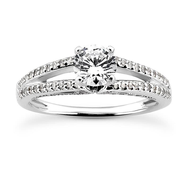 Ladies 14KT White Gold Platinum Round Diamond Tailored Engagement Set ENS3131-A