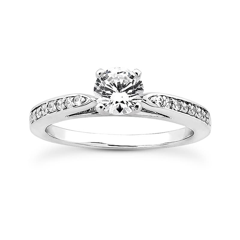 Ladies 14KT White Gold Platinum Round Diamond Tailored Engagement Set ENS3061-A