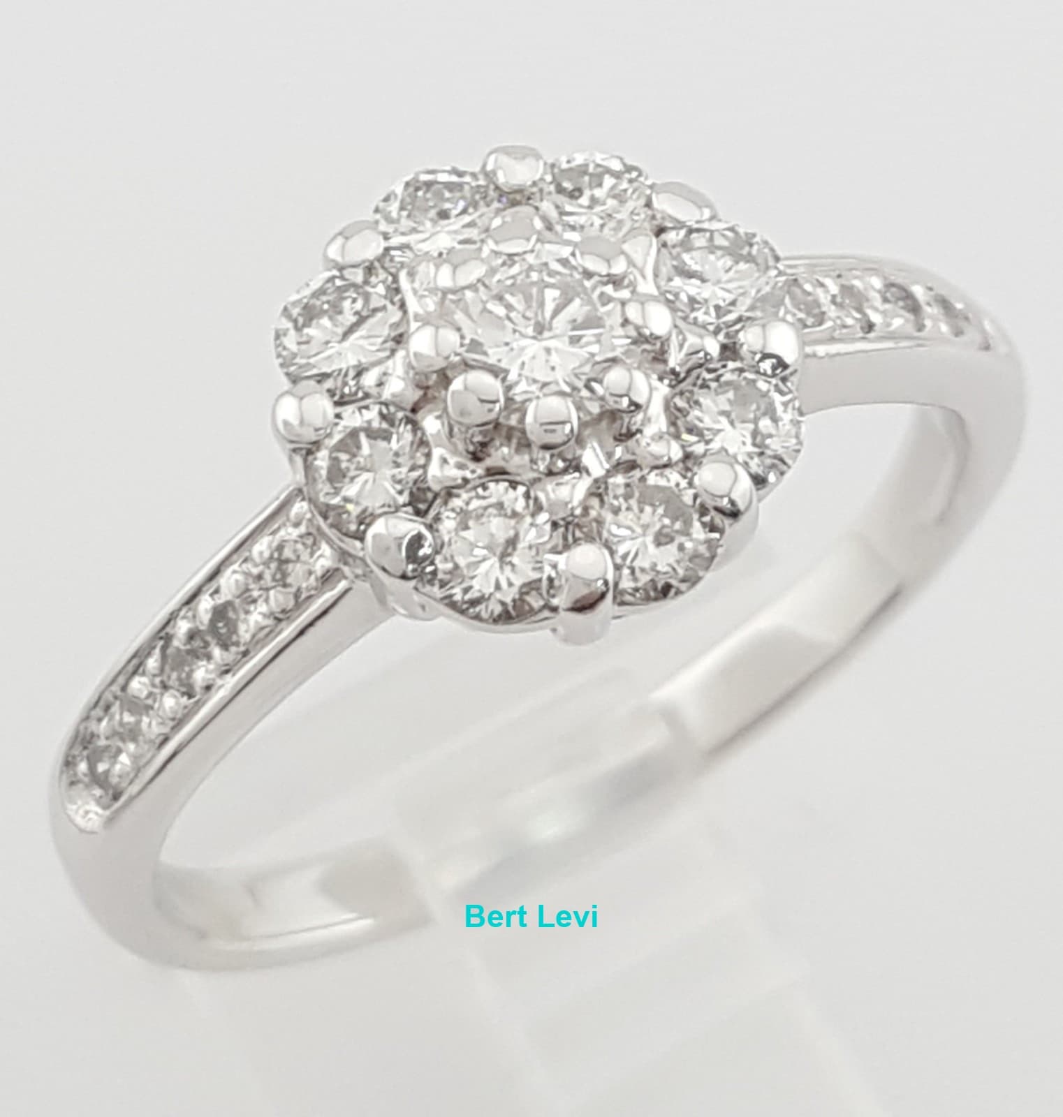 Round Diamond Halo Flower Engagement Ring 0.9 ct Platinum