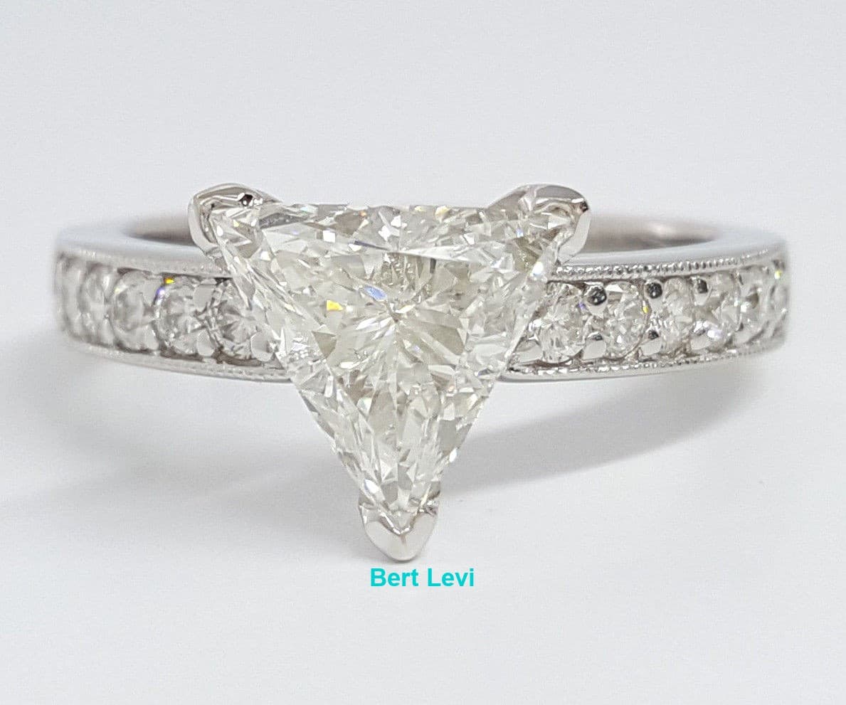 Trilliant & Round Cut Diamond Engagement Ring 2.01 ct 14K White Gold GIA