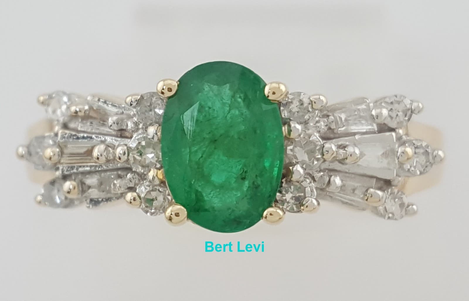 Oval Green Emerald & Diamond 10k Yellow Gold Ring 1ct