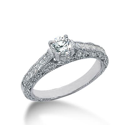 Ladies 14KT White Gold Platinum Antique Engagement Ring ENR6819