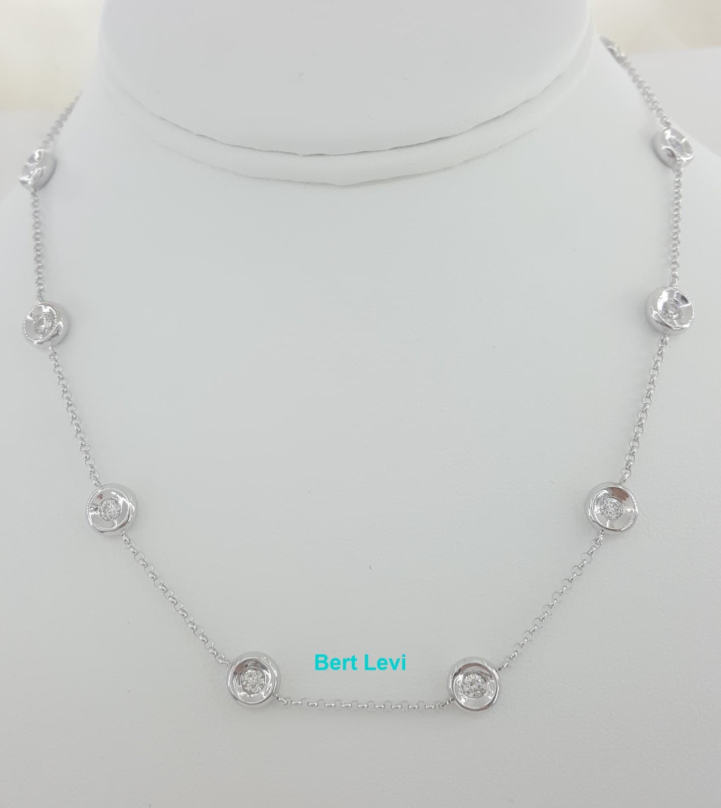 Round Brilliant Cut Diamond By The Yard Necklace 16" 1.4 ct 14K White Gold