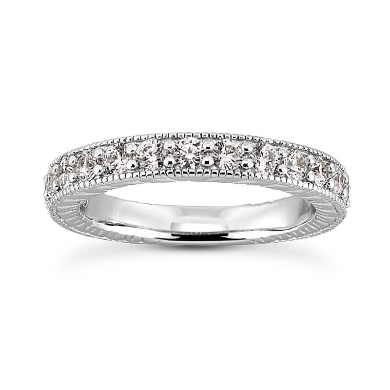 Ladies 14KT White Gold Platinum Round Diamond Wedding Band WB745