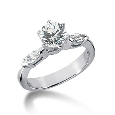 Ladies 14KT White Gold Platinum Three Stones Engagement Ring ENR1189